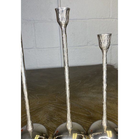 Tall Silver Candlestick‎ Holders Set 3 Graduated Textured Holders Tree Bark - Picture 3 of 8